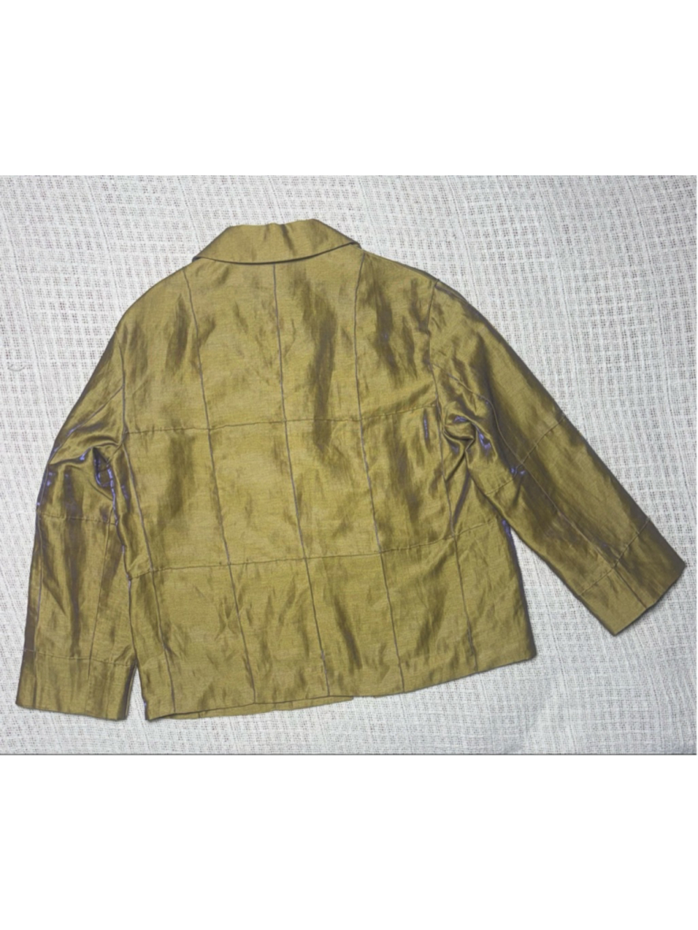 Vintage Carlisle Irridescent Metallic Gold/Olive Green 85% Linen Jacket Size 6 - Picture 3 of 8